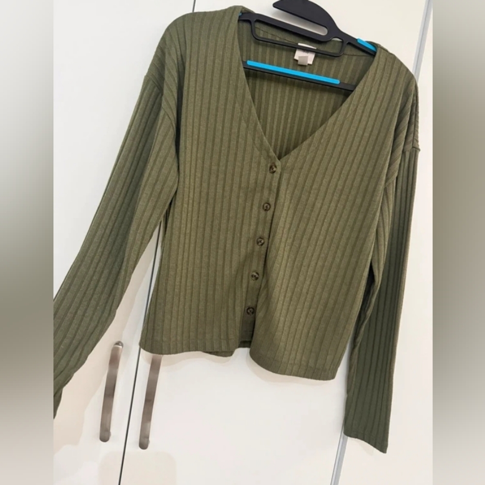 Khaki Ribbed Knit Cardigan